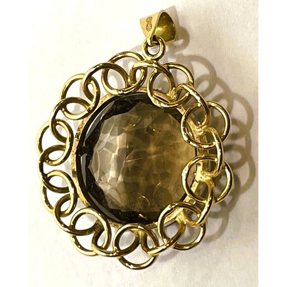 Vintage Italian 18K Gold Pendant With 19mm Smoky Quartz Stone - Picture 4 of 14
